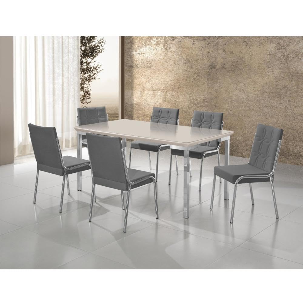 Conjunto Sala de Jantar Mesa Iza New Tampo Mdf/vidro 6 Cadeiras